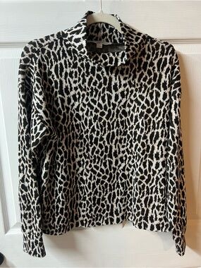 LOFT Black Cream Leopard-Print Turtleneck Sweater